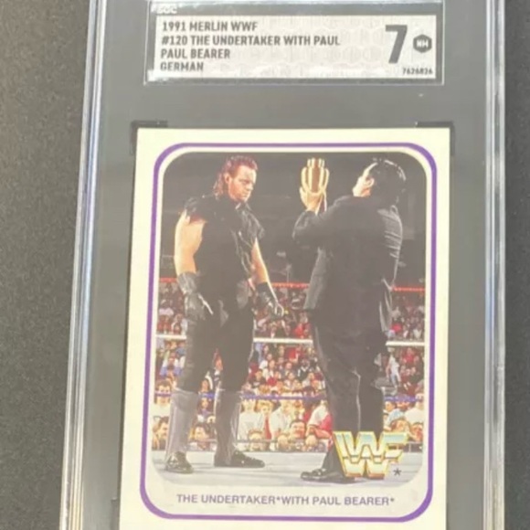 1991 Merlin WWF Undertaker With Paul Bearer RC #120 German Print SGC 7 Rare - Picture 2 of 3